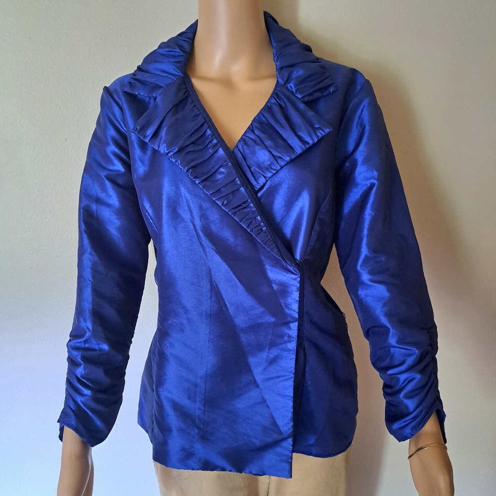 Isadora Collection Royal Blue Satin Evening Blouse/ Jacket M/L
